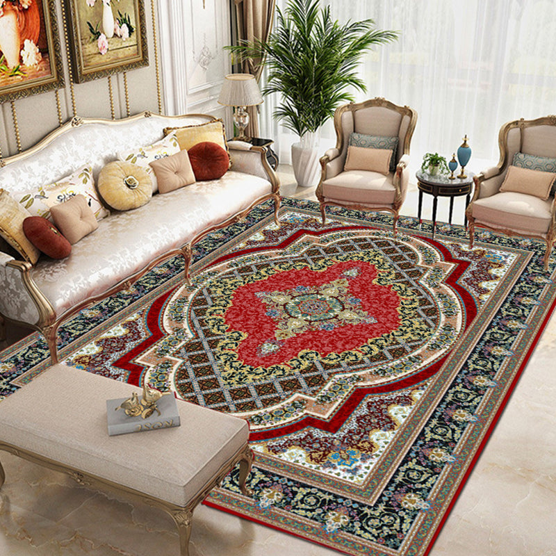 Moroccan Polyester Rug Retro Medallion Print Carpet Stain Resistant Area Carpet for Home Decor