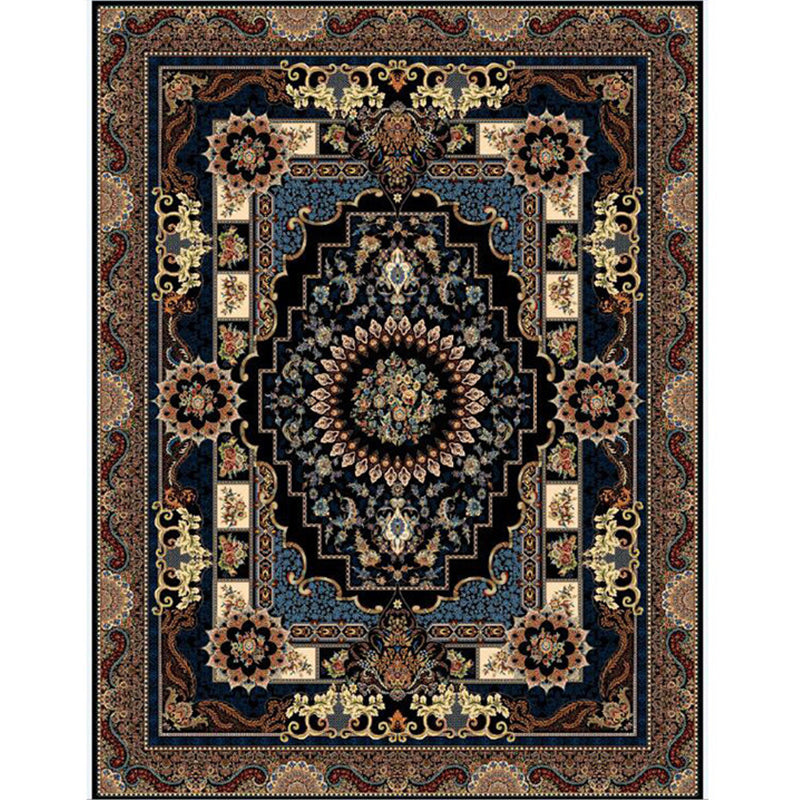 Moroccan Polyester Rug Retro Medallion Print Carpet Stain Resistant Area Carpet for Home Decor