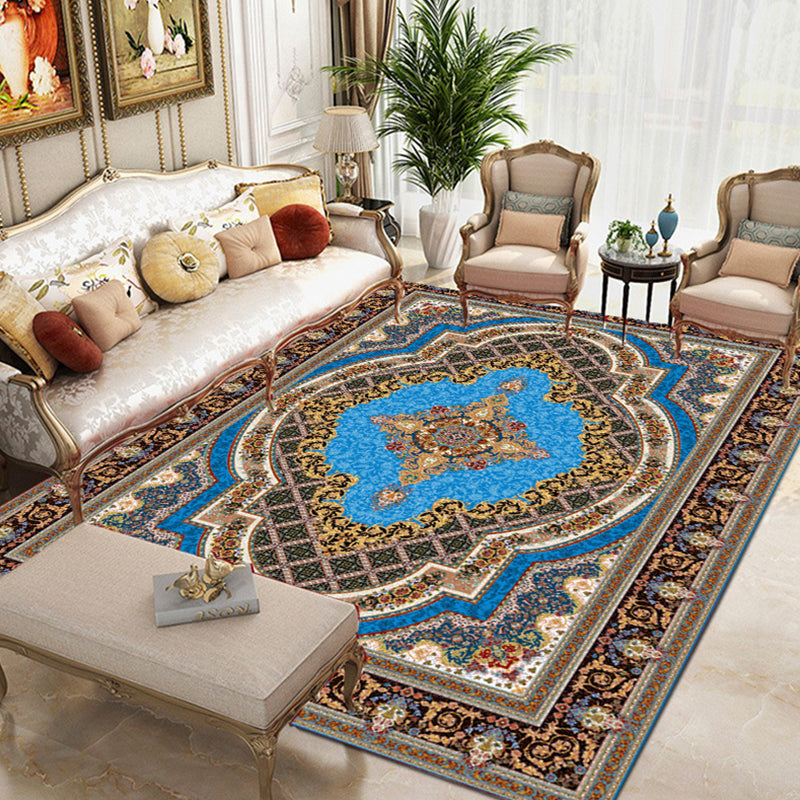 Moroccan Polyester Rug Retro Medallion Print Carpet Stain Resistant Area Carpet for Home Decor