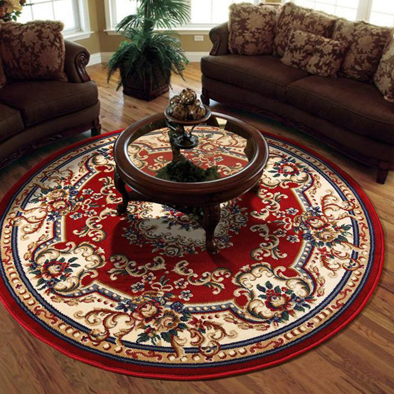 Round Floral Printed Rug Polyester Industrial Indoor Rug Stain Resistant Carpet for Adult's Bedroom