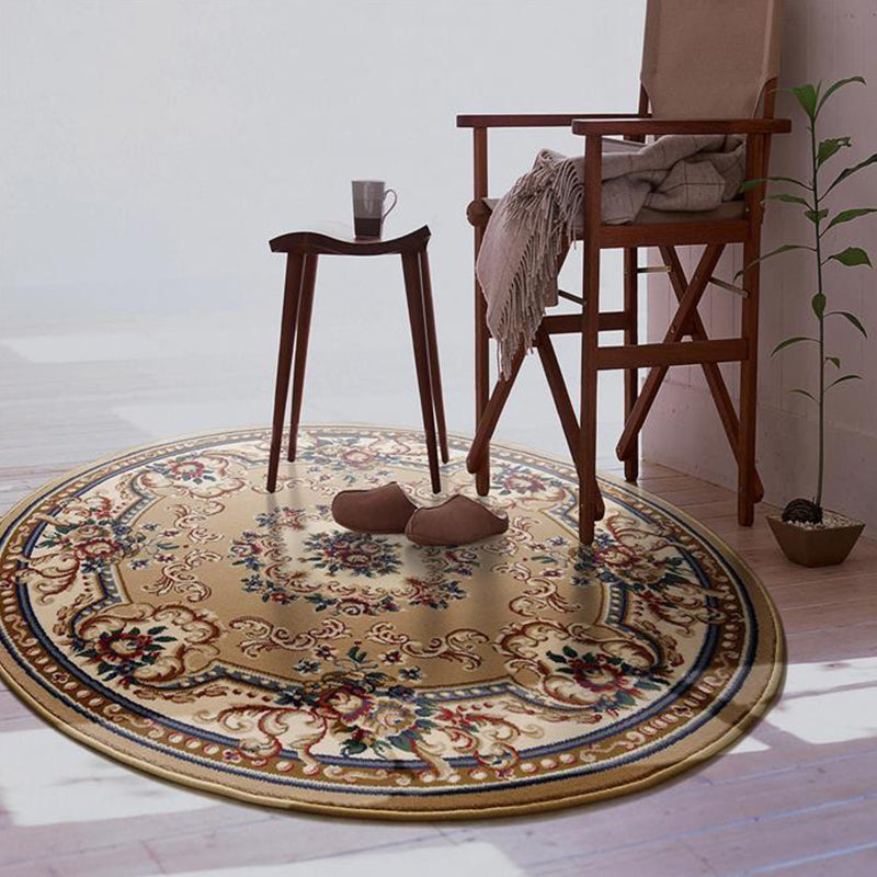 Round Floral Printed Rug Polyester Industrial Indoor Rug Stain Resistant Carpet for Adult's Bedroom