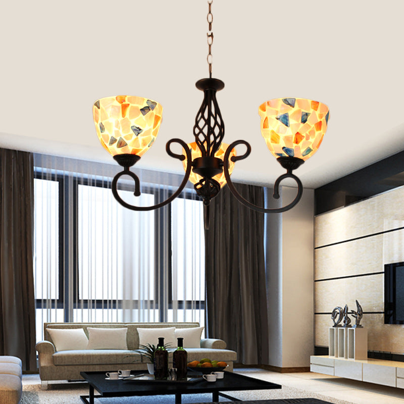 Bowl Shape Chandelier Light Fixture Shell Tiffany-Style Hanging Chandelier for Bedroom