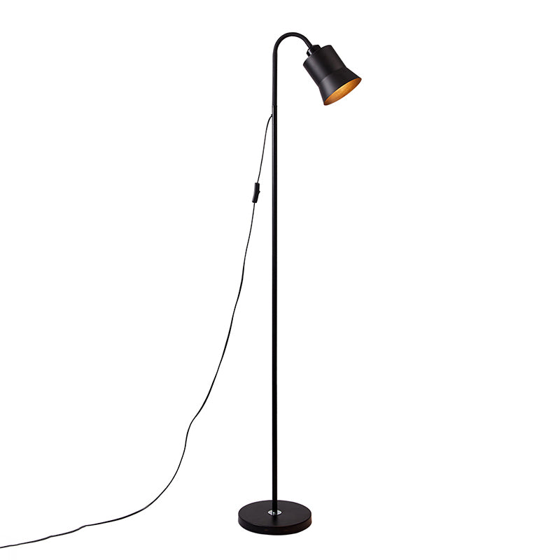 Trumpette noire mate Lumière de plancher évasée moderne 1-Light Metal Standing Light avec un bras flexible