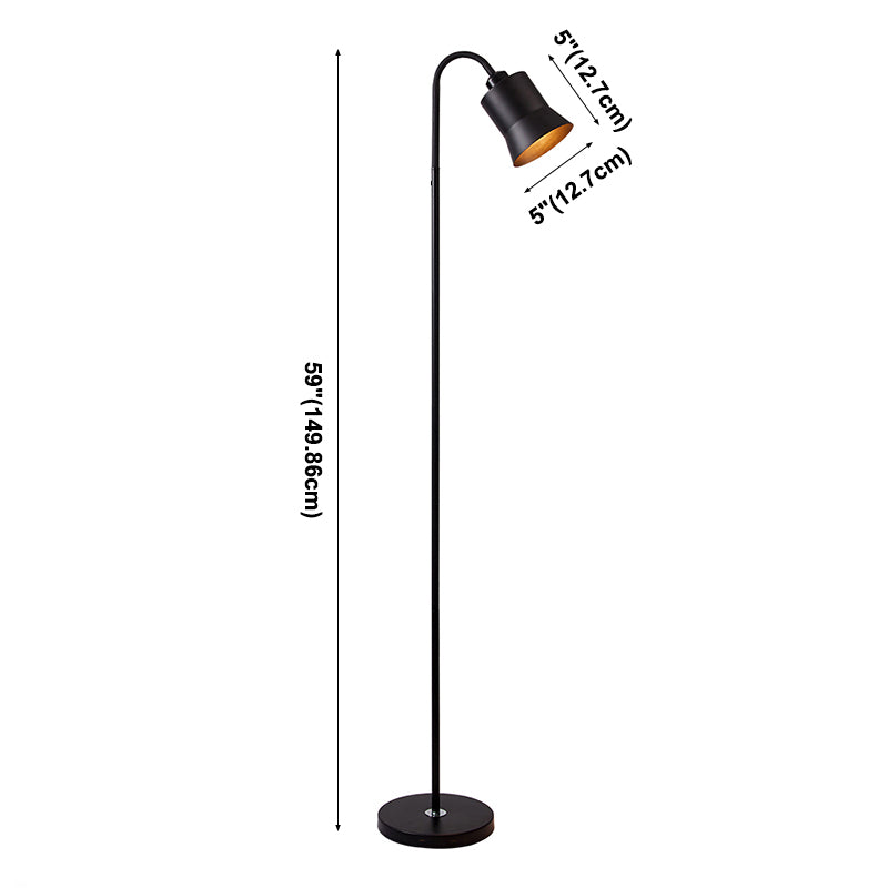 Trumpette noire mate Lumière de plancher évasée moderne 1-Light Metal Standing Light avec un bras flexible