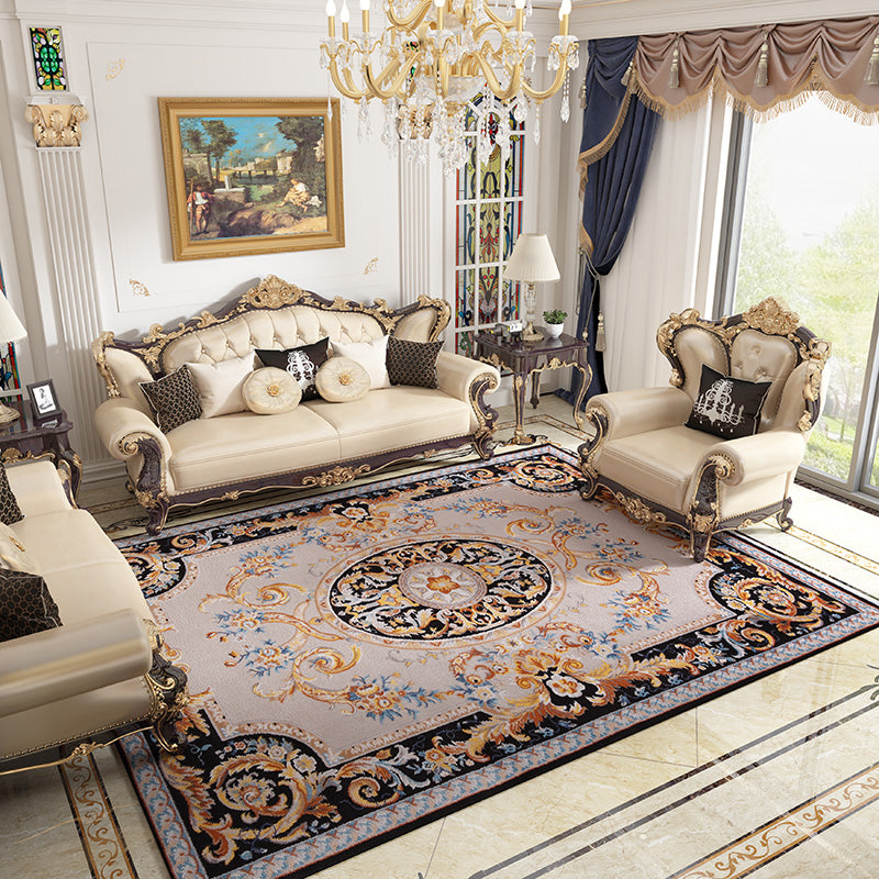 Mid-Century Polyester Rug Medallion Print Rug Washable Anti-Slip Backing Carpet for Home Decor