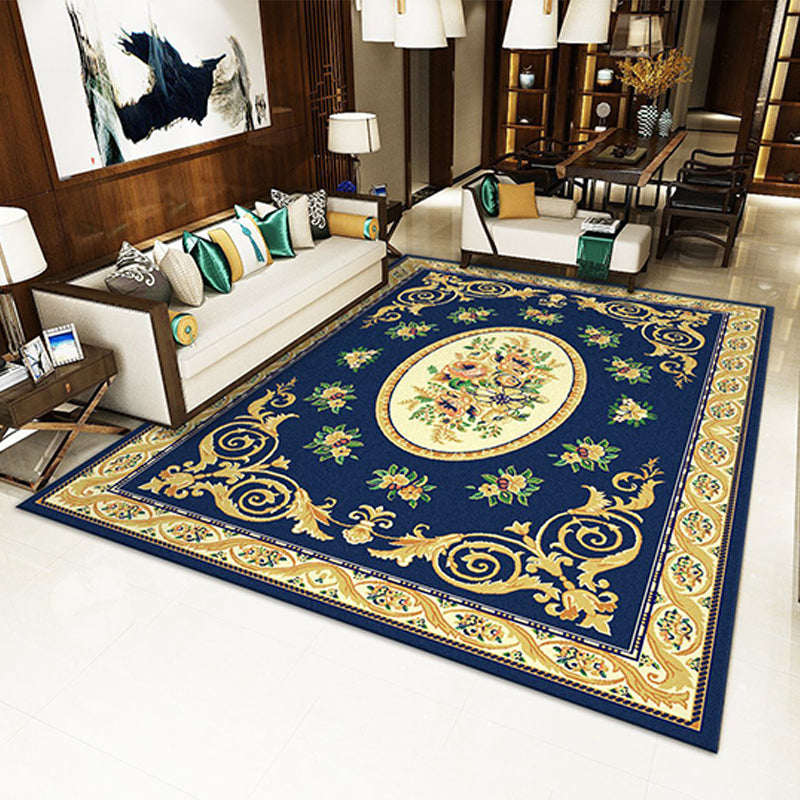 Navy Modern Rug Polyester Graphic Area Rug Non-Slip Backing Rug for Home Decor