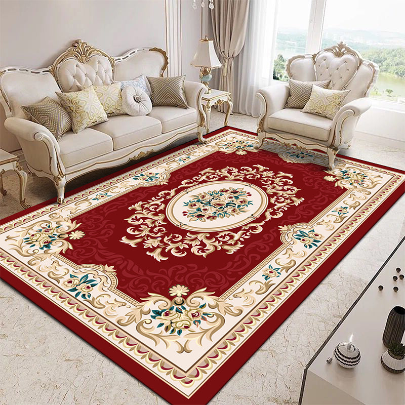 Traditional Area Rug Multicolor Floral Pattern Carpet Stain Resistant Polyester Rug for Home Decor