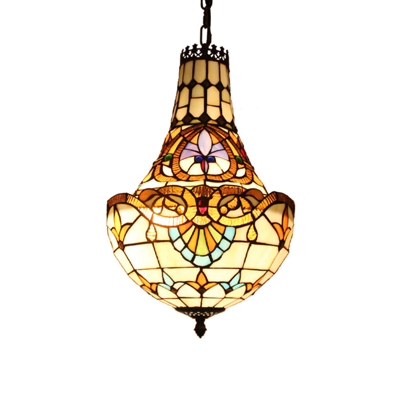 Domed Chandelier Pendant Light Tiffany Stained Glass Multi-Color Pendant Chandelier