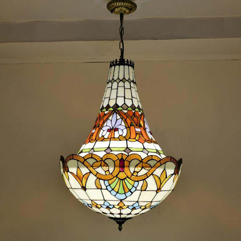 Domed Chandelier Pendant Light Tiffany Stained Glass Multi-Color Pendant Chandelier