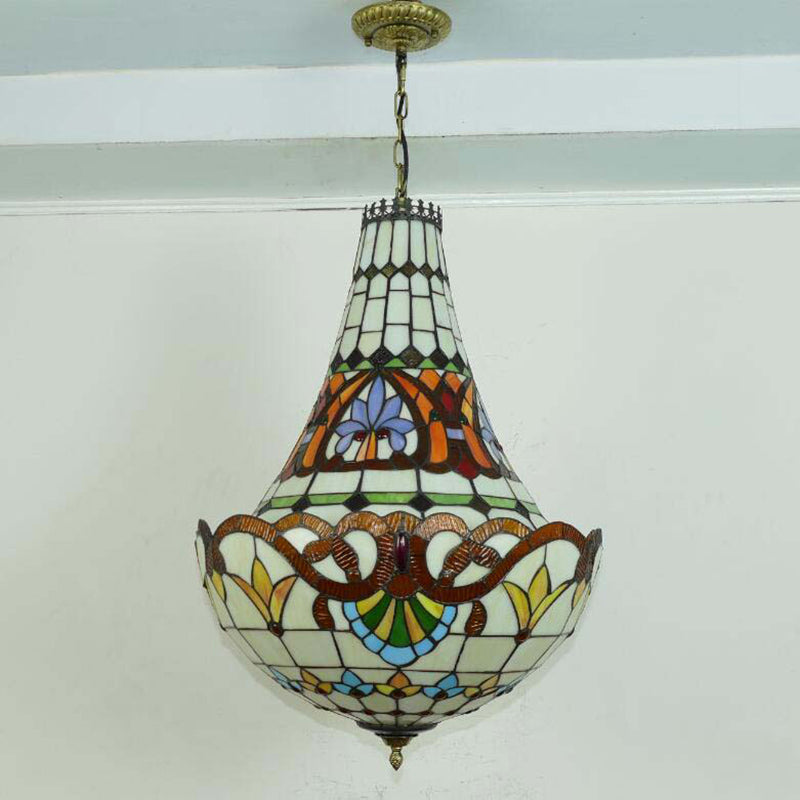 Domed Chandelier Pendant Light Tiffany Stained Glass Multi-Color Pendant Chandelier