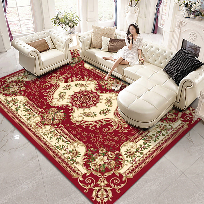 Traditional Rug Retro Medallion Print Carpet Polyester Stain Resistant Area Rug for Living Room