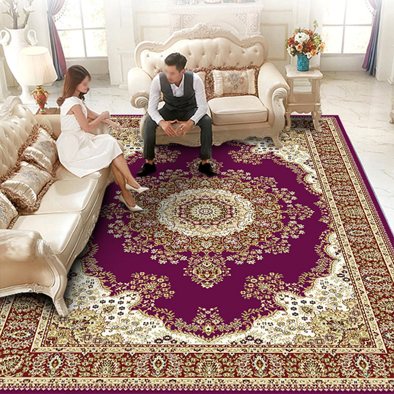 Traditional Rug Retro Medallion Print Carpet Polyester Stain Resistant Area Rug for Living Room