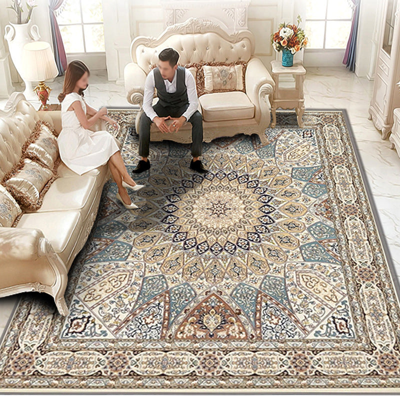 Traditioneller Teppich Retro Medaillon -Druckteppich Polyester Flecken widerstandsfähiger Teppich für Wohnzimmer
