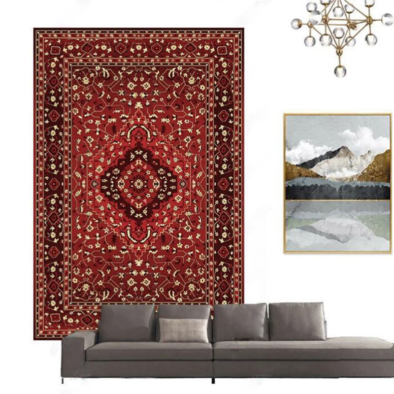 Moroccan Medallion Pattern Rug Polyester Indoor Carpet Non-Slip Backing Carpet for Living Room