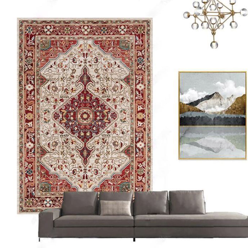 Moroccan Medallion Pattern Rug Polyester Indoor Carpet Non-Slip Backing Carpet for Living Room