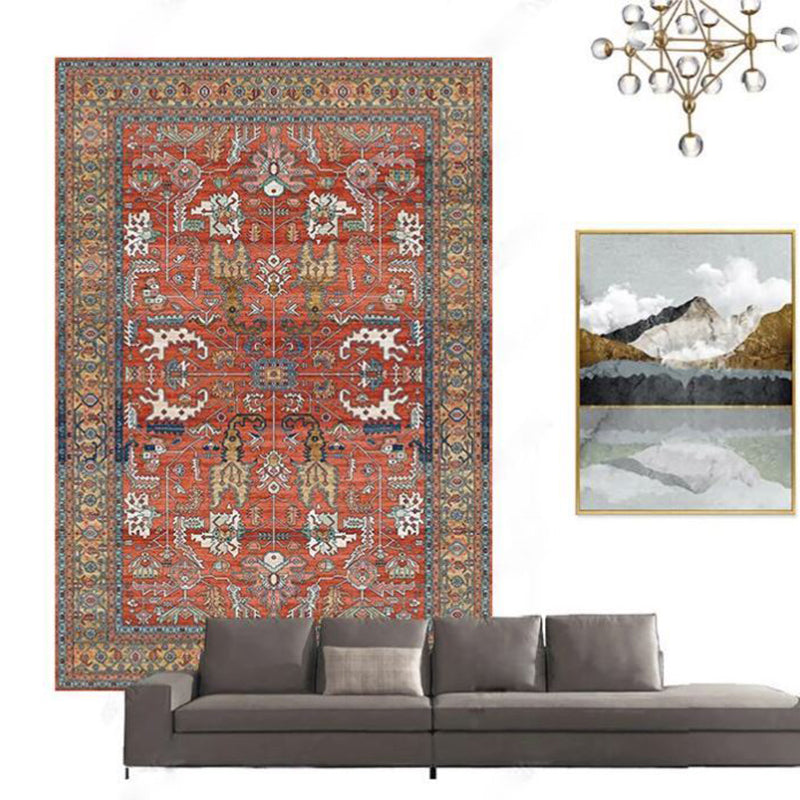 Moroccan Medallion Pattern Rug Polyester Indoor Carpet Non-Slip Backing Carpet for Living Room