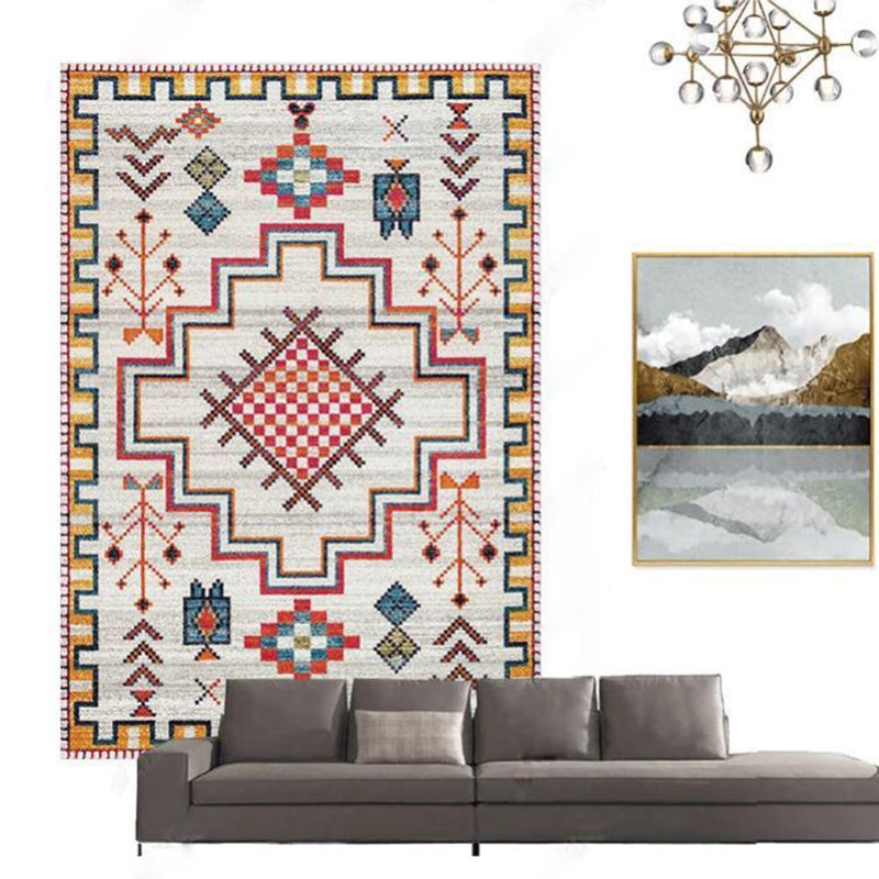 Moroccan Medallion Pattern Rug Polyester Indoor Carpet Non-Slip Backing Carpet for Living Room