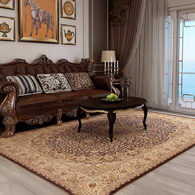 Médaillon de tapis marron marocain Médaillon Médaillon Polyester Area Rapis résistant aux taches pour la décoration intérieure