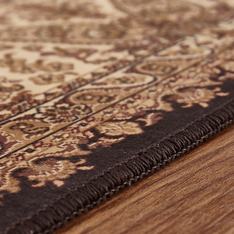 Médaillon de tapis marron marocain Médaillon Médaillon Polyester Area Rapis résistant aux taches pour la décoration intérieure