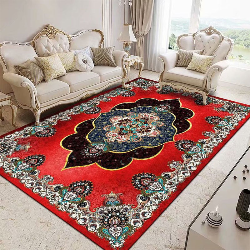 Antique Medallion Print Rug Polyester Area Carpet Stain Resistant Indoor Rug for Living Room