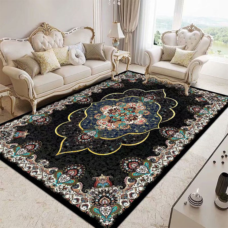 Antique Medallion Print Rug Polyester Area Carpet Stain Resistant Indoor Rug for Living Room