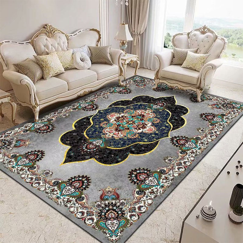 Antique Medallion Print Rug Polyester Area Carpet Stain Resistant Indoor Rug for Living Room