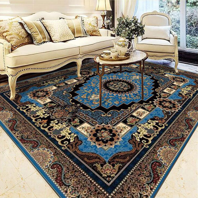 Antique Medallion Print Rug Polyester Area Carpet Stain Resistant Indoor Rug for Living Room