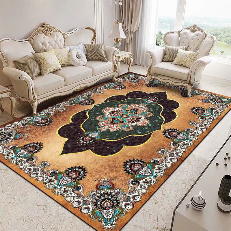 Antique Medallion Print Rug Polyester Area Carpet Stain Resistant Indoor Rug for Living Room