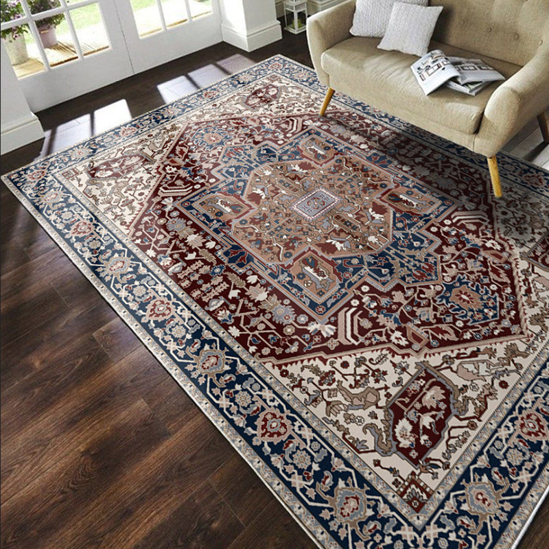 Traditional Living Room Carpet Antique Pattern Polyester Area Rug Stain Resistant Area Rug