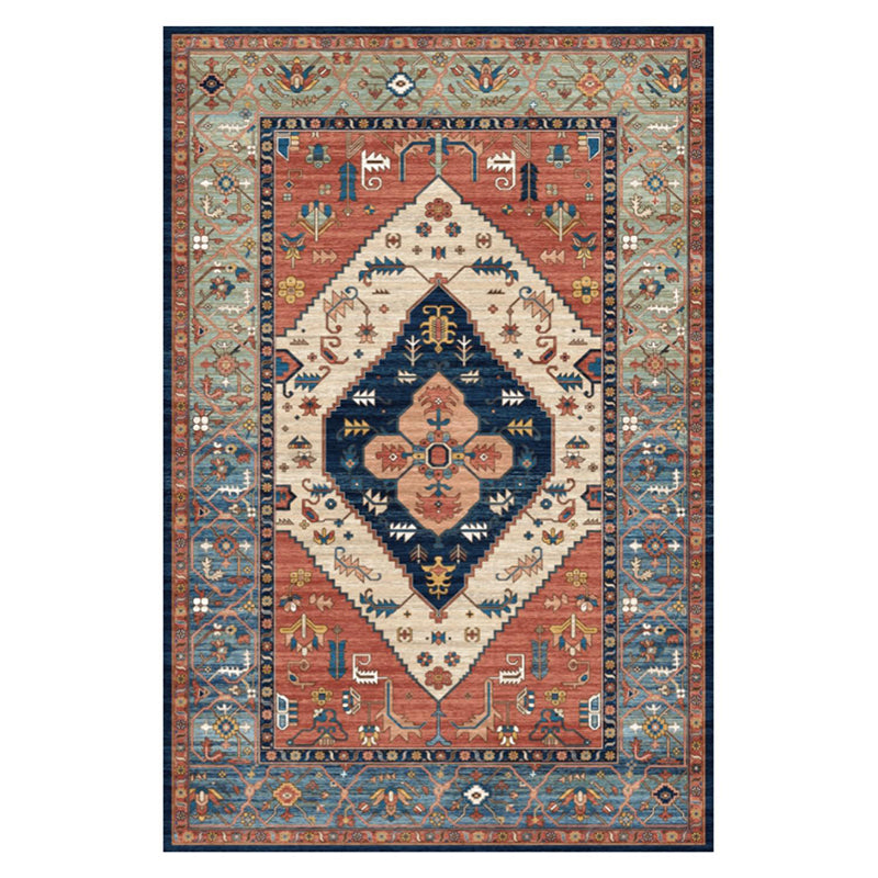 Traditional Living Room Carpet Antique Pattern Polyester Area Rug Stain Resistant Area Rug