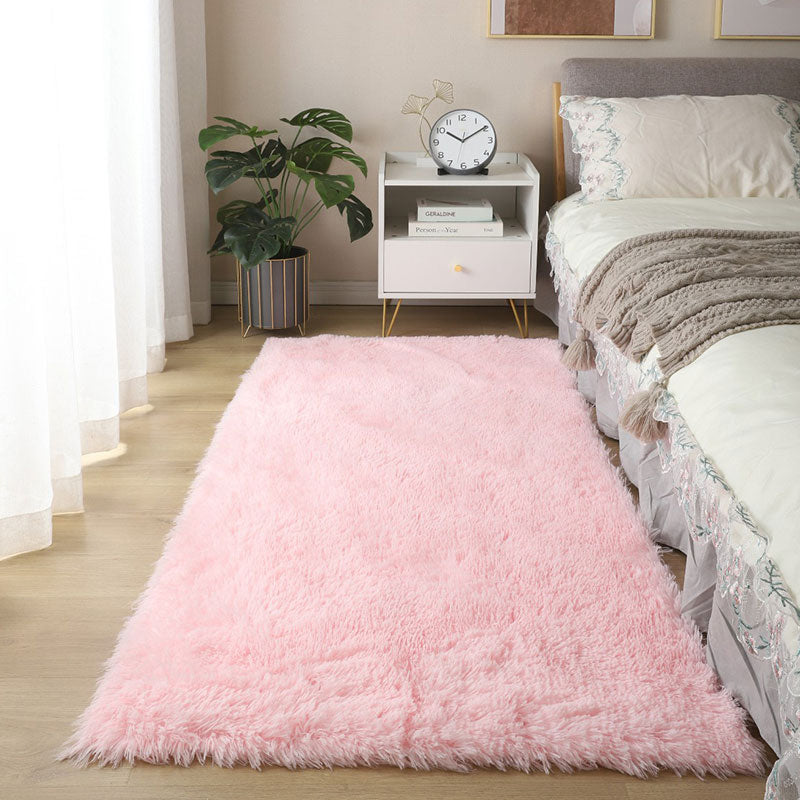 Contemporary Solid Shag Rug Polyester Carpet Non-Slip Backing Indoor Carpet for Adult's Bedroom