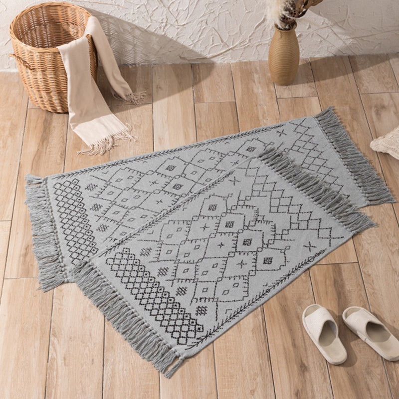 Bohemian Tribal Pattern Rug Cotton Indoor Carpet Washable Fringe Area Rug for Living Room