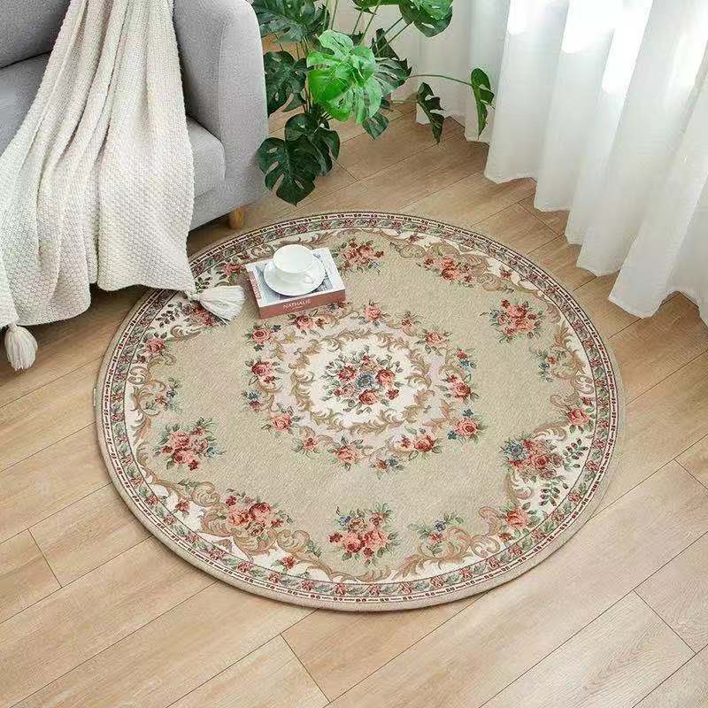 Tapis traditionnel vert Polyester Flowers Rapis lavable pour le salon