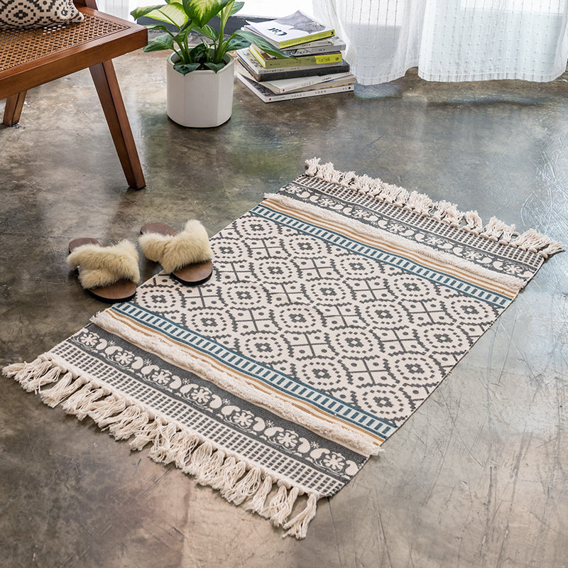 Tapis à imprimé géométrique Boho-Chic Tapis en coton Rapier intérieur Fringe Fringe Pet Friendly pour décoration de la maison