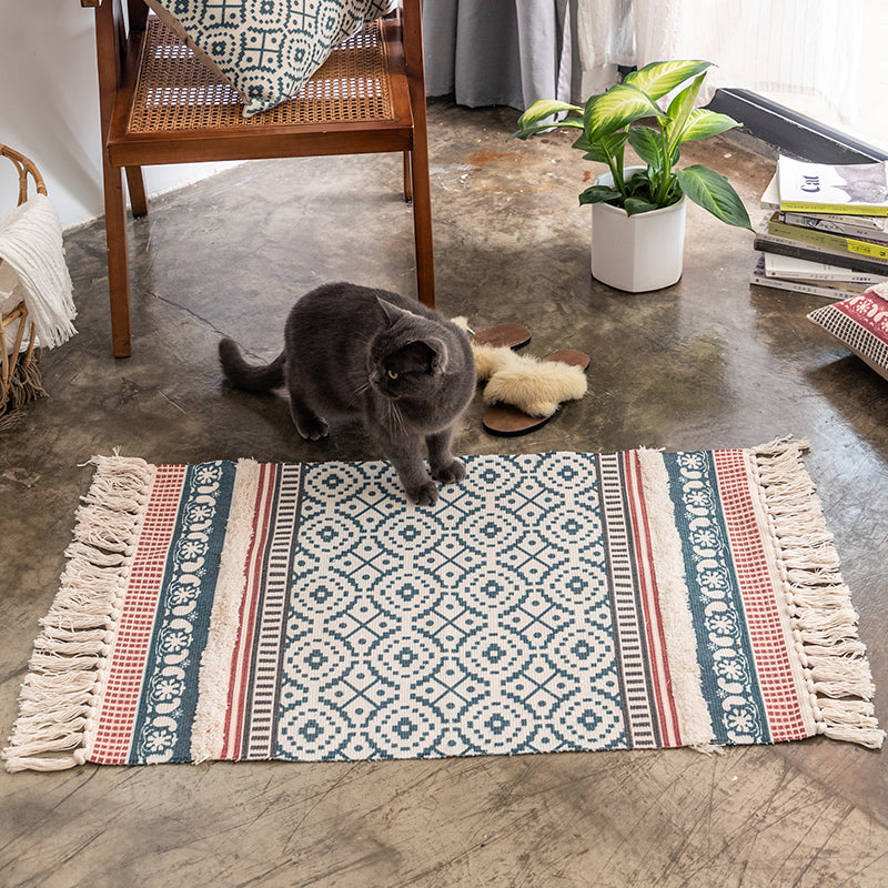 Alfombra de estampado geométrico boho-chic Algodón interior alfombra franja de mascotas para la decoración del hogar