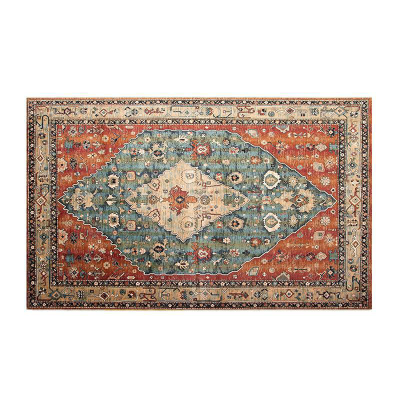 Moroccan Medallion Printed Rug Polyester Area Rug Non-Slip Backing Carpet for Home Decoration