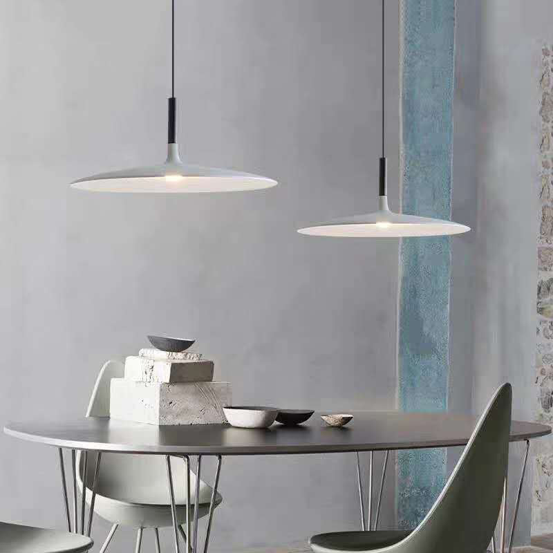 Modern Artistic LED Macaron Pendant Light Aluminium Saucer Hanging Lamp with Acrylic Shade