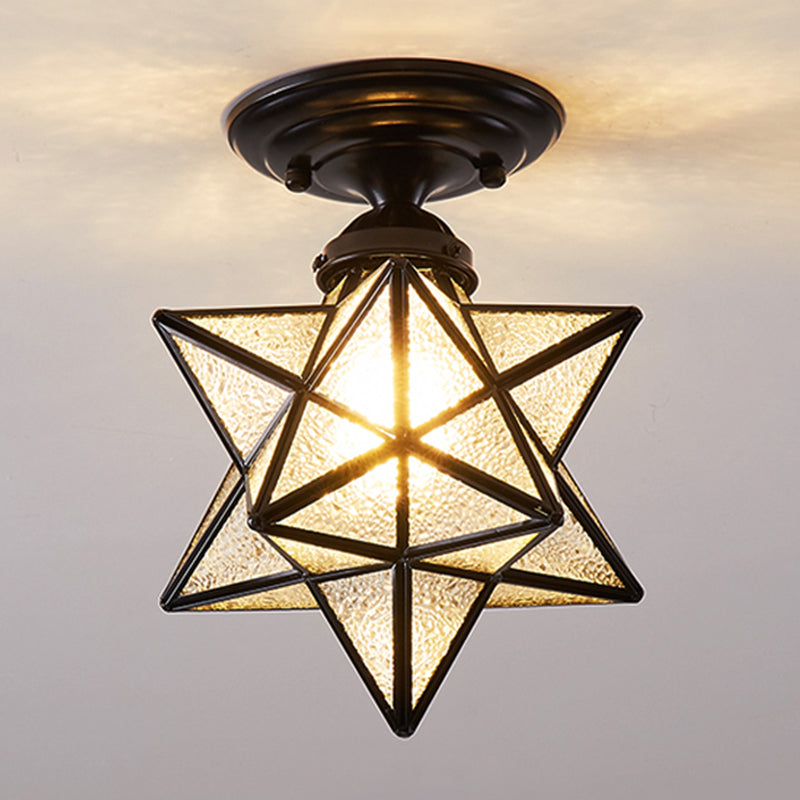 Colonial Style Light Fixture Metal 1 Head Star Ceiling Mount Light for Sitting Room