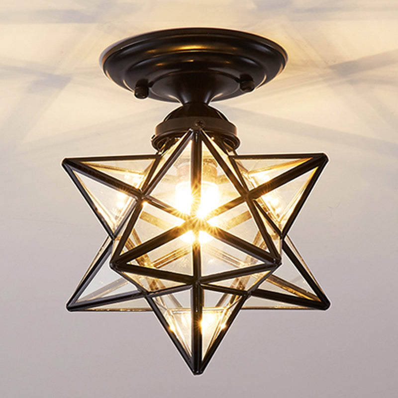 Colonial Style Light Fixture Metal 1 Head Star Ceiling Mount Light for Sitting Room