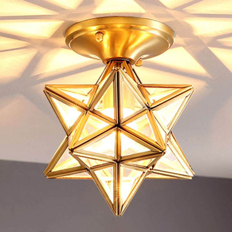 Golden 1 Head Glass Ceiling Light Colonial Style Semi Flush Mount Lamp for Sitting Room