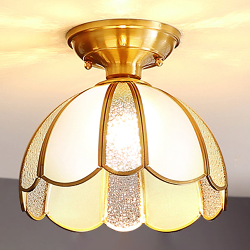 Golden 1 Head Glass Ceiling Light Colonial Style Semi Flush Mount Lamp for Sitting Room