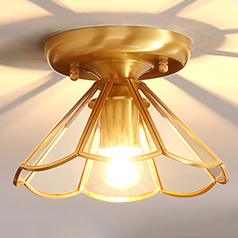 Golden 1 Head Glass Ceiling Light Colonial Style Semi Flush Mount Lamp for Sitting Room