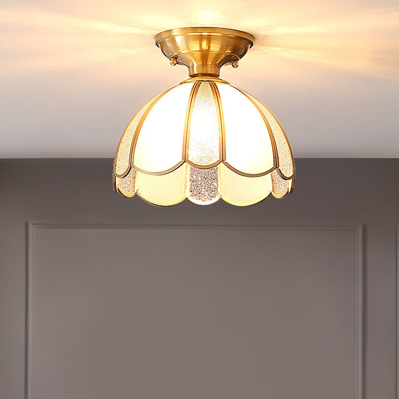 Golden 1 Head Glass Ceiling Light Colonial Style Semi Flush Mount Lamp for Sitting Room