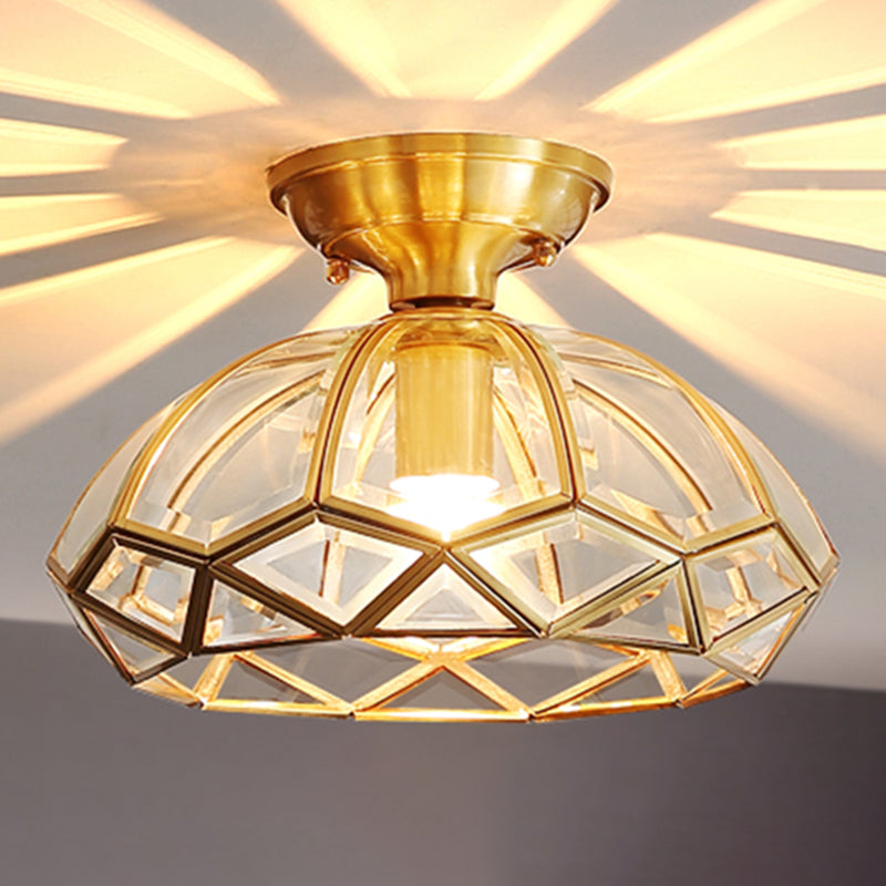 Golden 1 Head Glass Ceiling Light Colonial Style Semi Flush Mount Lamp for Sitting Room