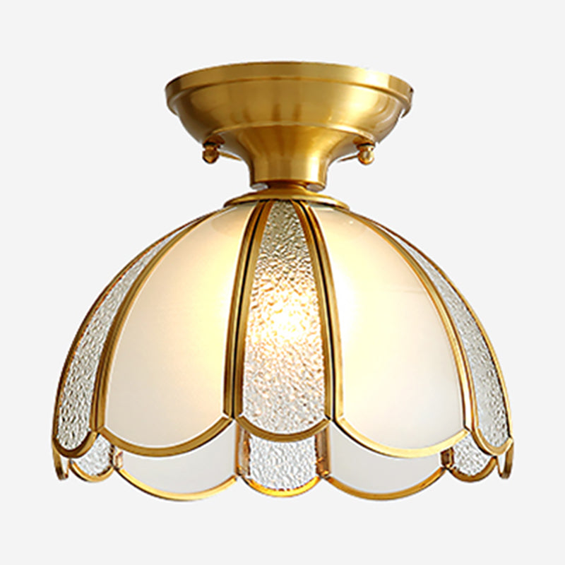 Golden 1 Head Glass Ceiling Light Colonial Style Semi Flush Mount Lamp for Sitting Room