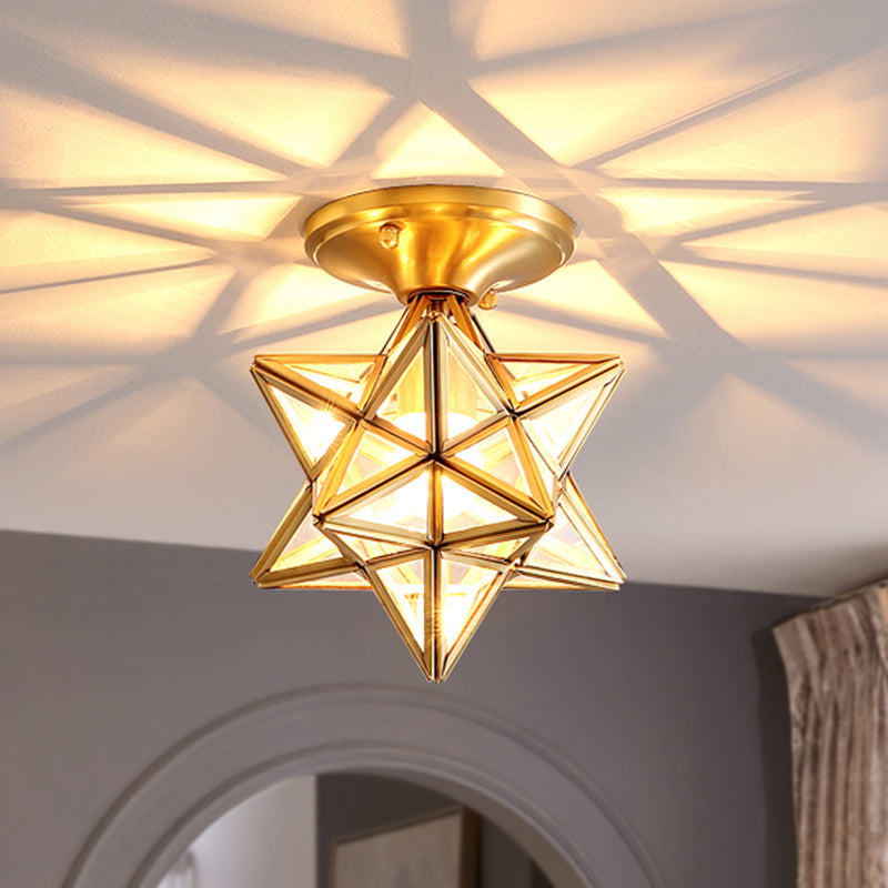 Golden 1 Head Glass Ceiling Light Colonial Style Semi Flush Mount Lamp for Sitting Room