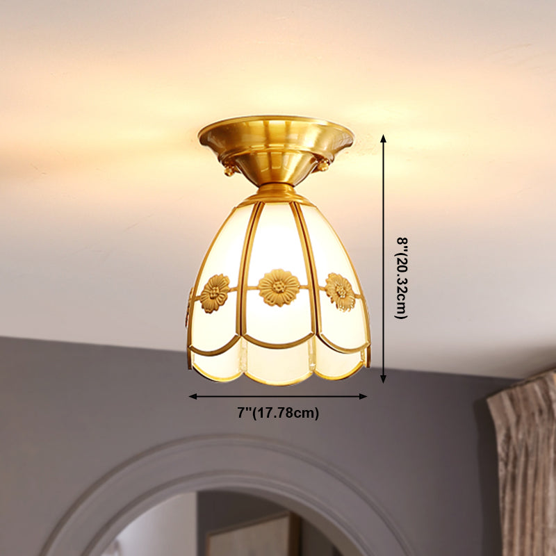 Golden 1 Head Glass Ceiling Light Colonial Style Semi Flush Mount Lamp for Sitting Room