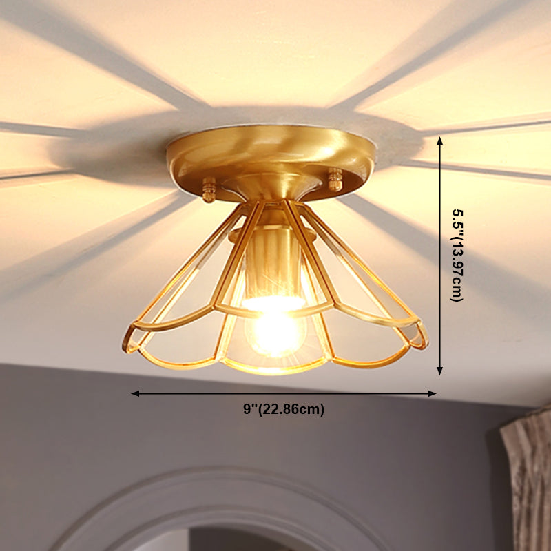 Golden 1 Head Glass Ceiling Light Colonial Style Semi Flush Mount Lamp for Sitting Room