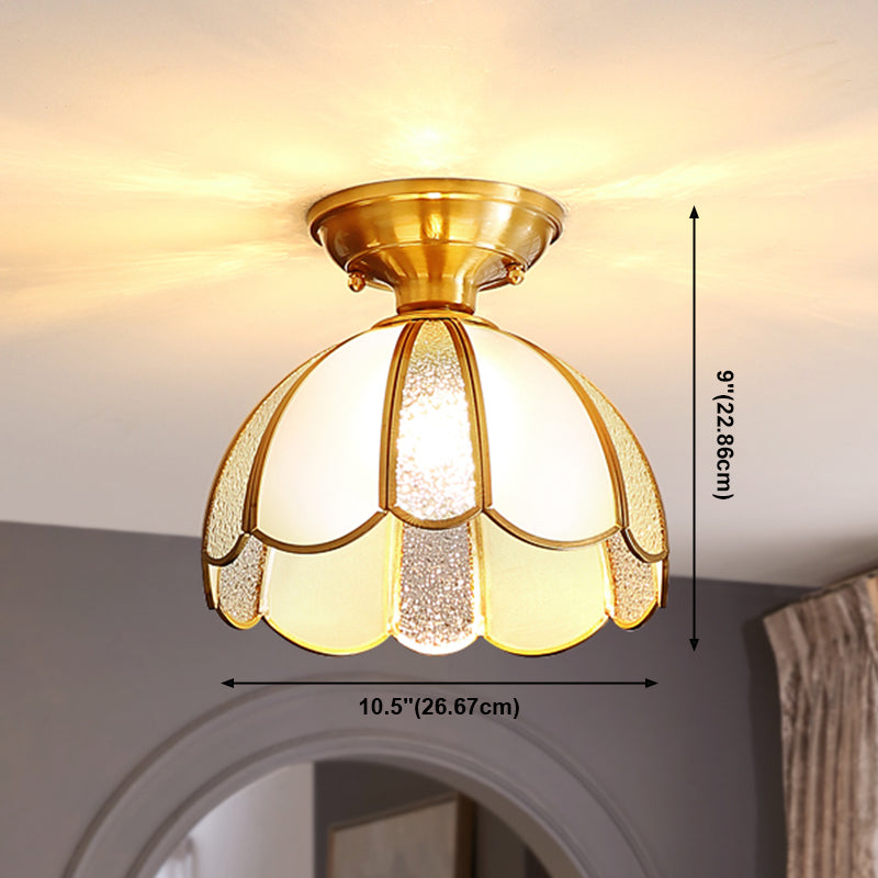 Golden 1 Head Glass Ceiling Light Colonial Style Semi Flush Mount Lamp for Sitting Room