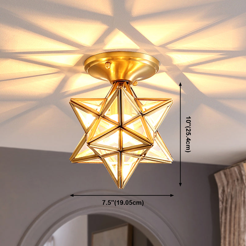 Golden 1 Head Glass Ceiling Light Colonial Style Semi Flush Mount Lamp for Sitting Room